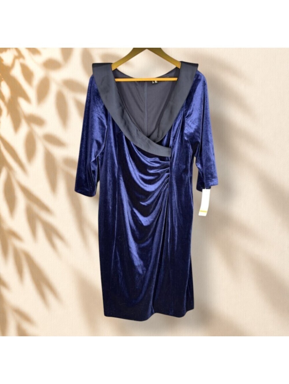 New Leslie Fay Dress Women 14 Blue Sheath Midi Zipper Wedding Guest Velvet